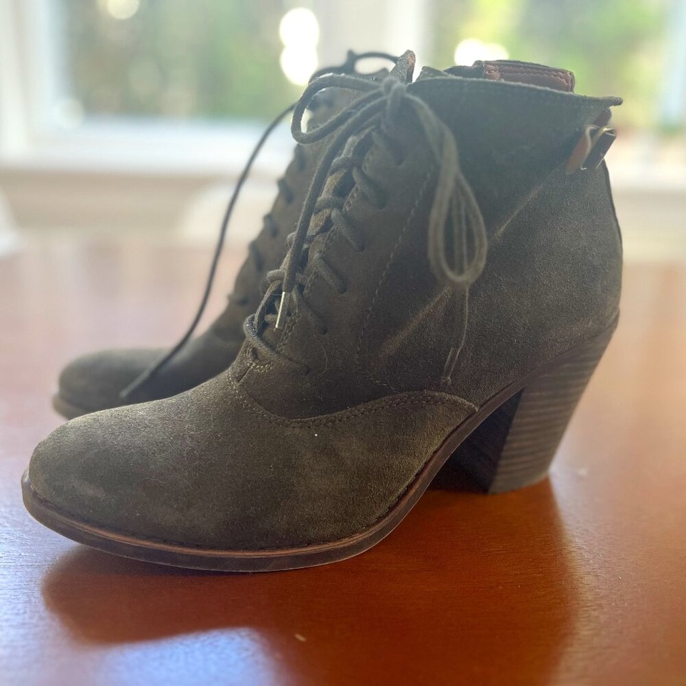 LUCKY BRAND  Forest Green Suede Leather Lace Up Heeled Bootie